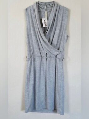 Bella D. Light Gray Sleeveless Wrap Midi Dress